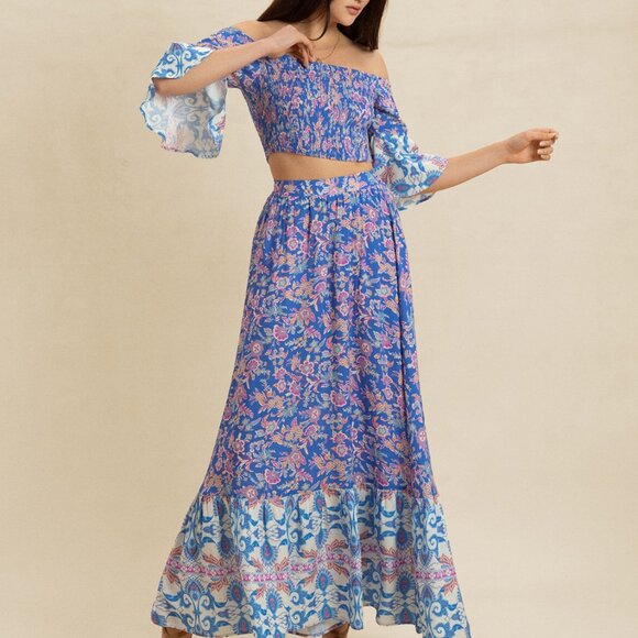 Smocked Off-Shoulder Printed Top and Skirt Set - Picture 8 of 10